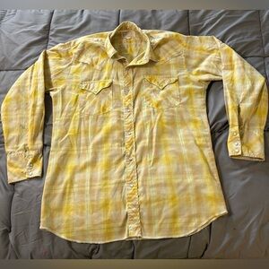Vintage men’s pearl snap Yellow Plaid Western-Style Men’s Shirt